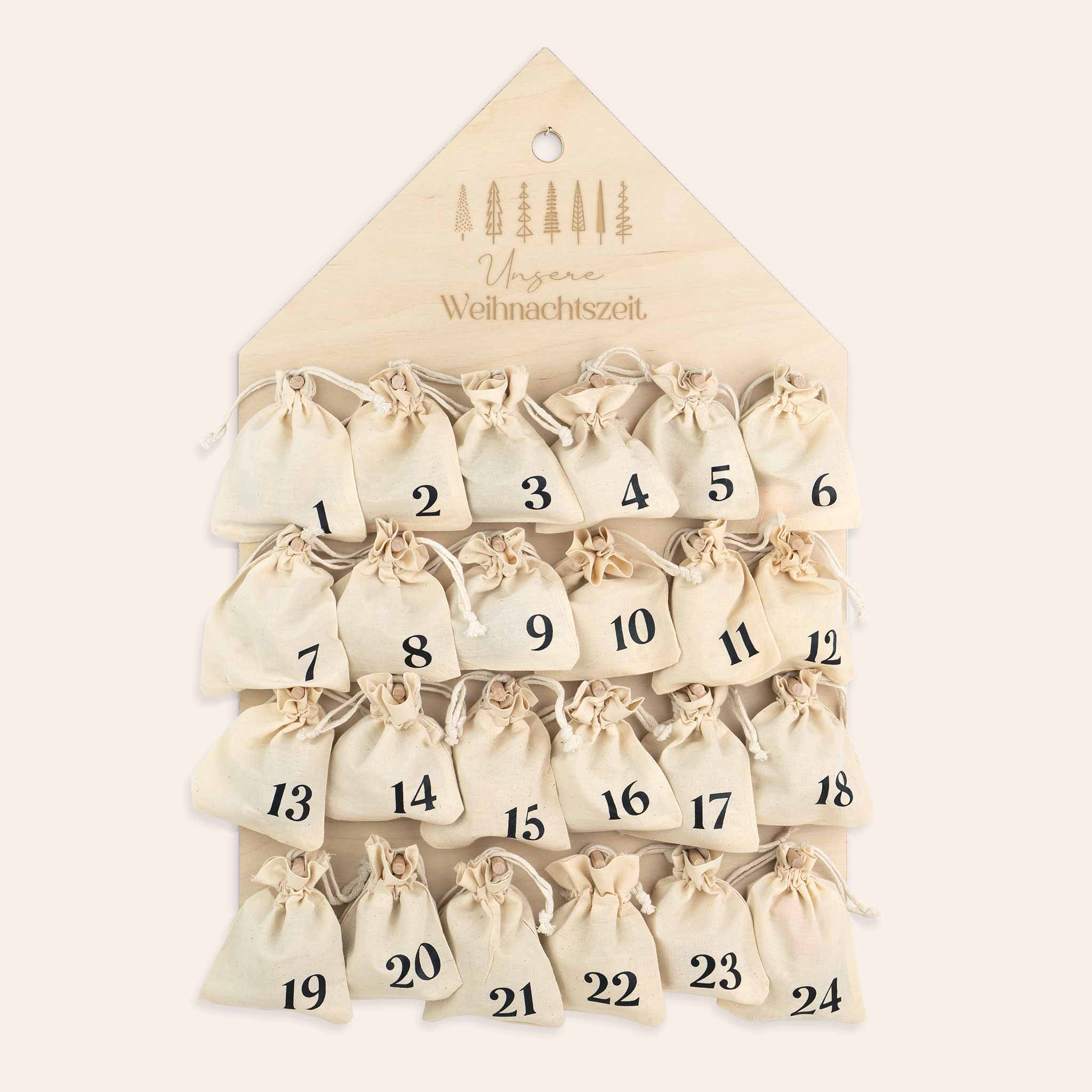 Adventskalender - Adventskalender-Haus mit Säckchen “Tannenwäldchen”