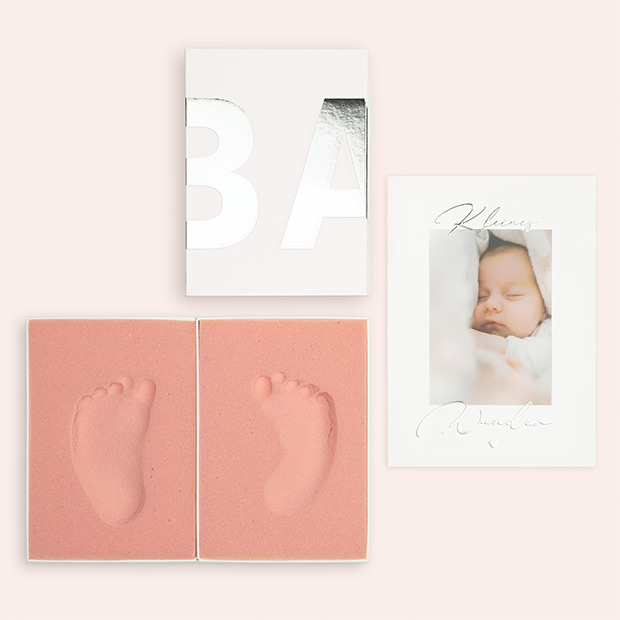 Geschenke für Papa - Baby Fußabdruck-Box + Klappkarte Silber